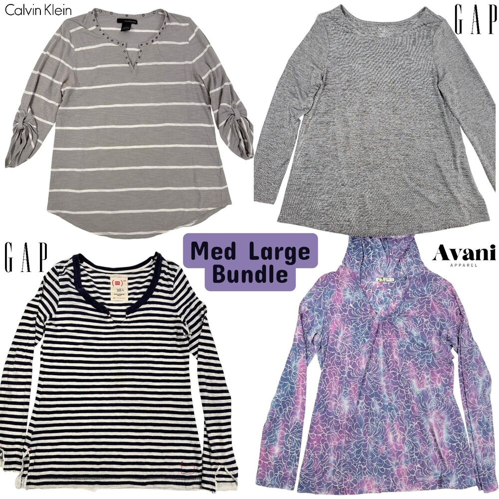 *BUNDLE* Gap Calvin Klein Avani Women M/L Stripe Tie Dye Gray Purple Long Sleeve